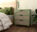 Rattan bedside cabinet, green wooden chest of drawers, boho rattan furniture, 3 drawer wooden cabinet, natural cane storage unit, sage green storage drawer.