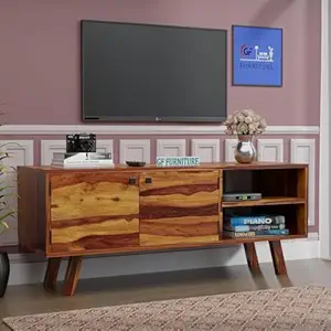 sheesham wood tv cabinet, wooden tv unit 61 inch, modern tv stand with storage, wooden console table, rustic wood sideboard, mid-century solid wood furniture, sheesham wood entertainment unit, tv unit for hall