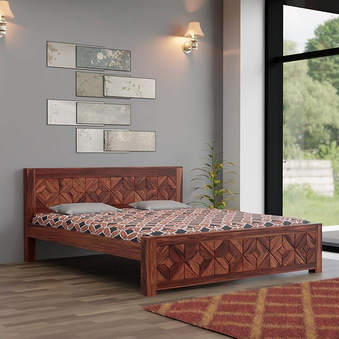 Wooden furniture for home Rustic wooden bed Premium bedroom furniture Furniture made of Sheesham Heavy-duty wooden bed No storage wooden bed design Sustainable hardwood bed