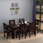 Sheesham wood dining table 6 seater Solid wood dining set for home Wooden dining table with chairs 6 seater dining table online Premium Sheesham dining set Modern wooden dining table set Buy dining table set online India Rustic wooden dining furniture Handcrafted dining table with chairs Dark walnut finish dining set