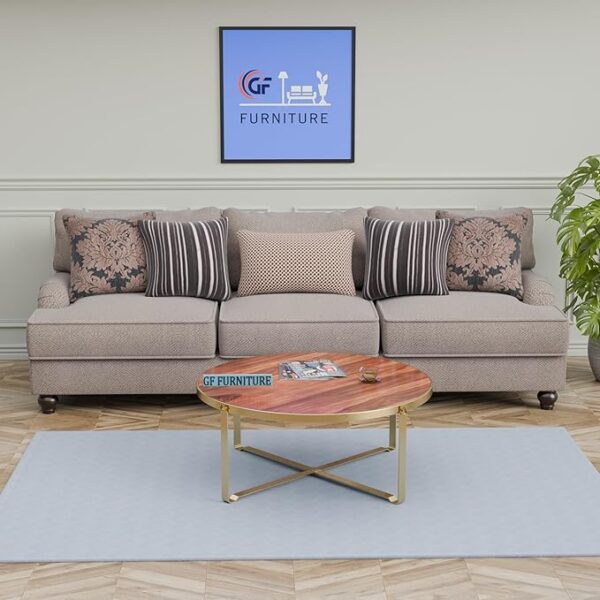 Round wooden coffee table 90cm modern center table Small living room furniture Stylish wooden table with metal frame GF Furniture coffee table Contemporary gold frame coffee table Durable home decor furniture Minimalist round table online