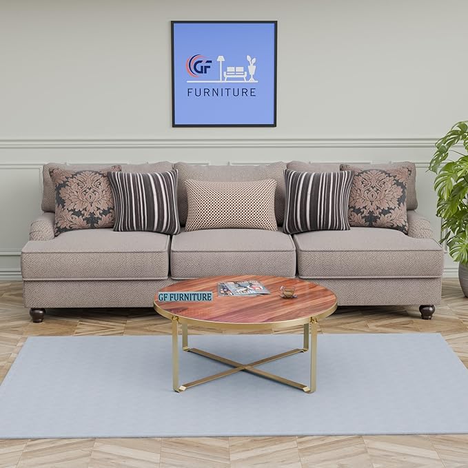 Round wooden coffee table 90cm modern center table Small living room furniture Stylish wooden table with metal frame GF Furniture coffee table Contemporary gold frame coffee table Durable home decor furniture Minimalist round table online