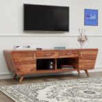 Sheesham wood TV unit, solid wood TV cabinet, wooden entertainment unit, mid-century modern TV stand, TV table with drawers, living room furniture, wooden media console, handcrafted TV stand India