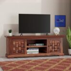 Sheesham wood TV unit, wooden entertainment center, solid wood TV stand, handcrafted TV cabinet, wooden media console, wooden furniture online, rustic wooden TV unit, designer TV table India